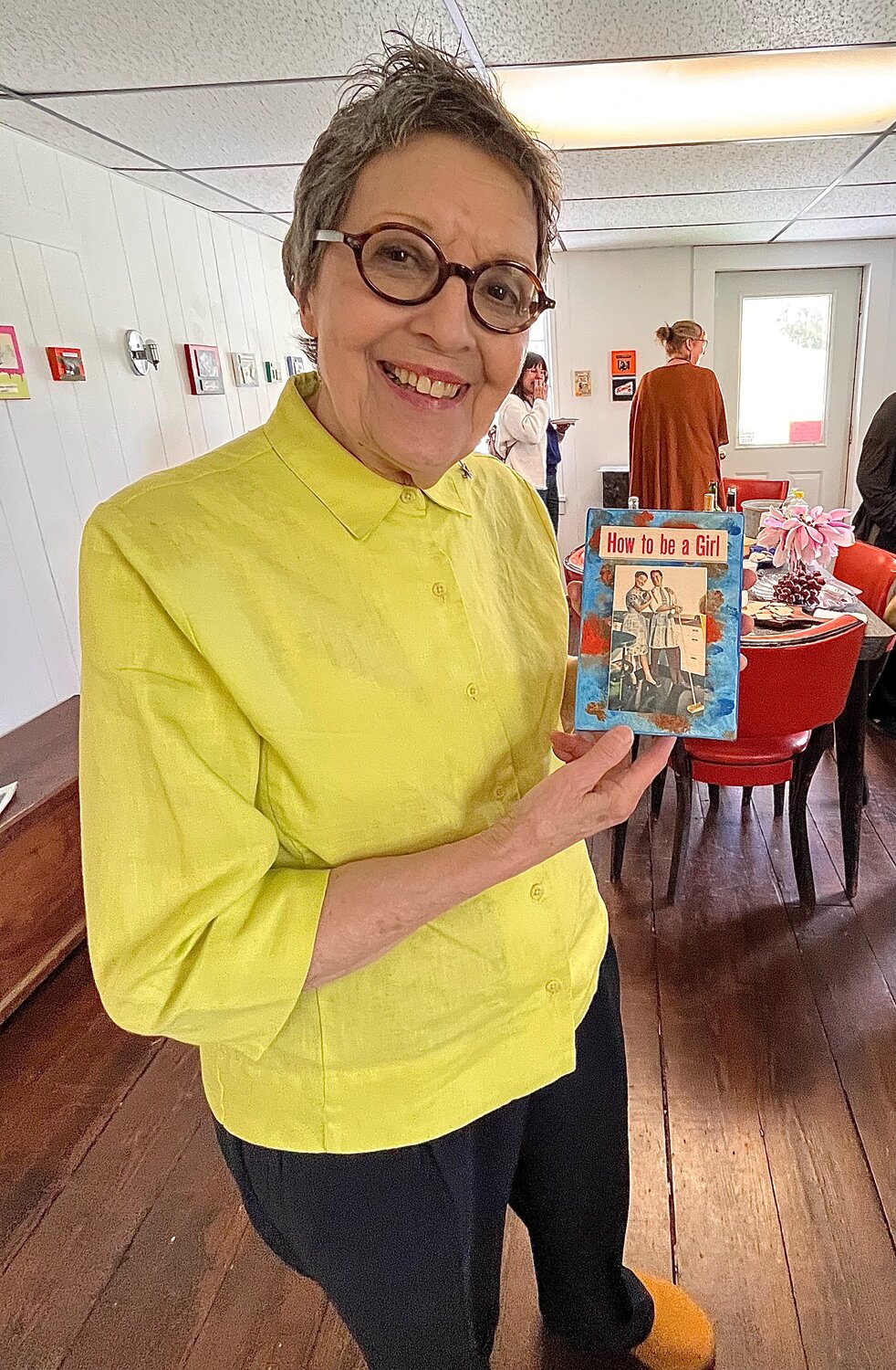 Barbara (Winfield, not Fox) was all smiles at the opening reception of "Mad Ads and Funny Phrases" in Youngsville, NY, last weekend, but I'm fairly sure the piece in her hand, "How to be a Girl," is laced with sarcasm and biting social satire.